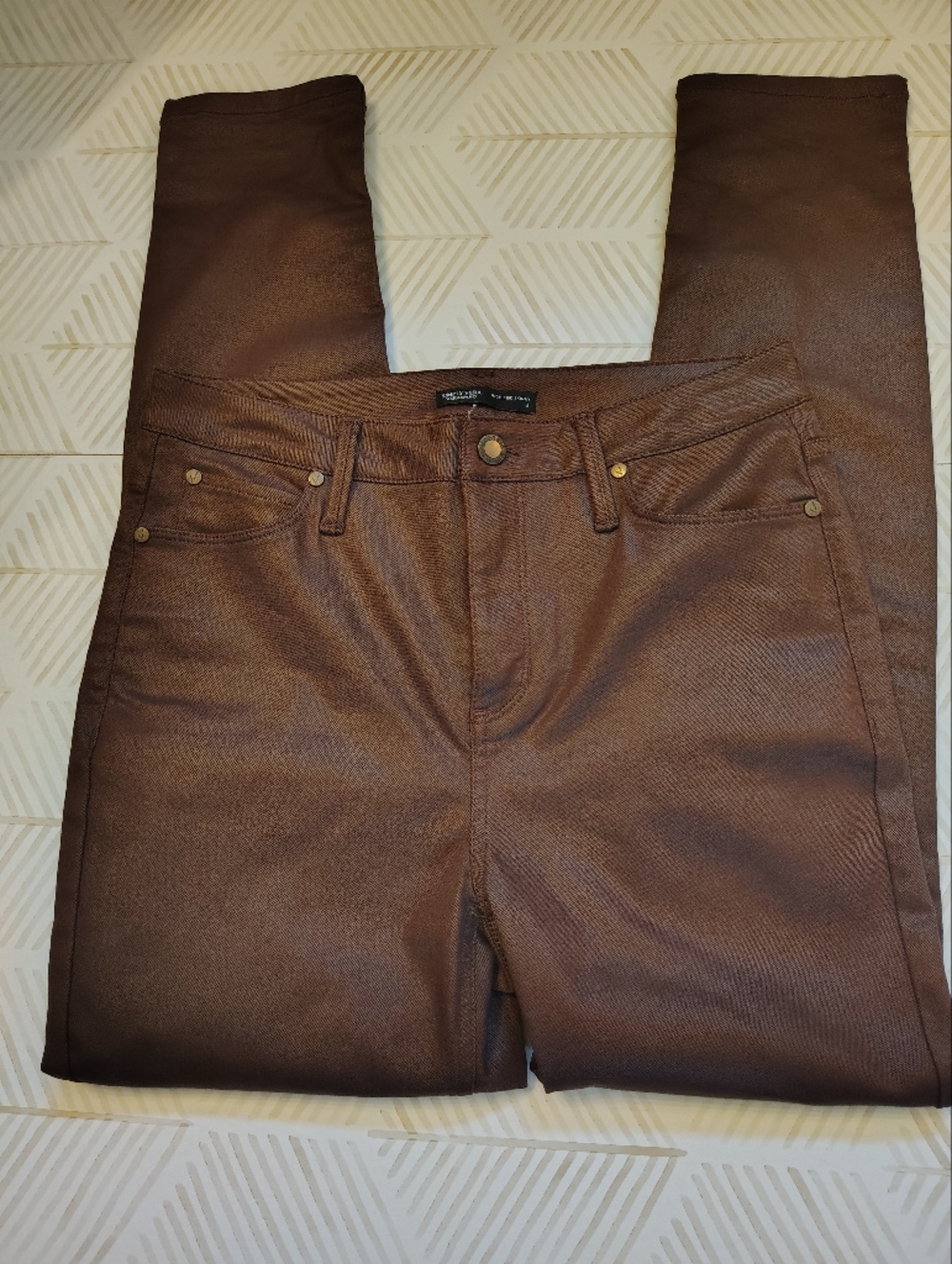 Simply Vera Vera Wang Brown High-Rise Stretch Pants with Branded Button Size 6